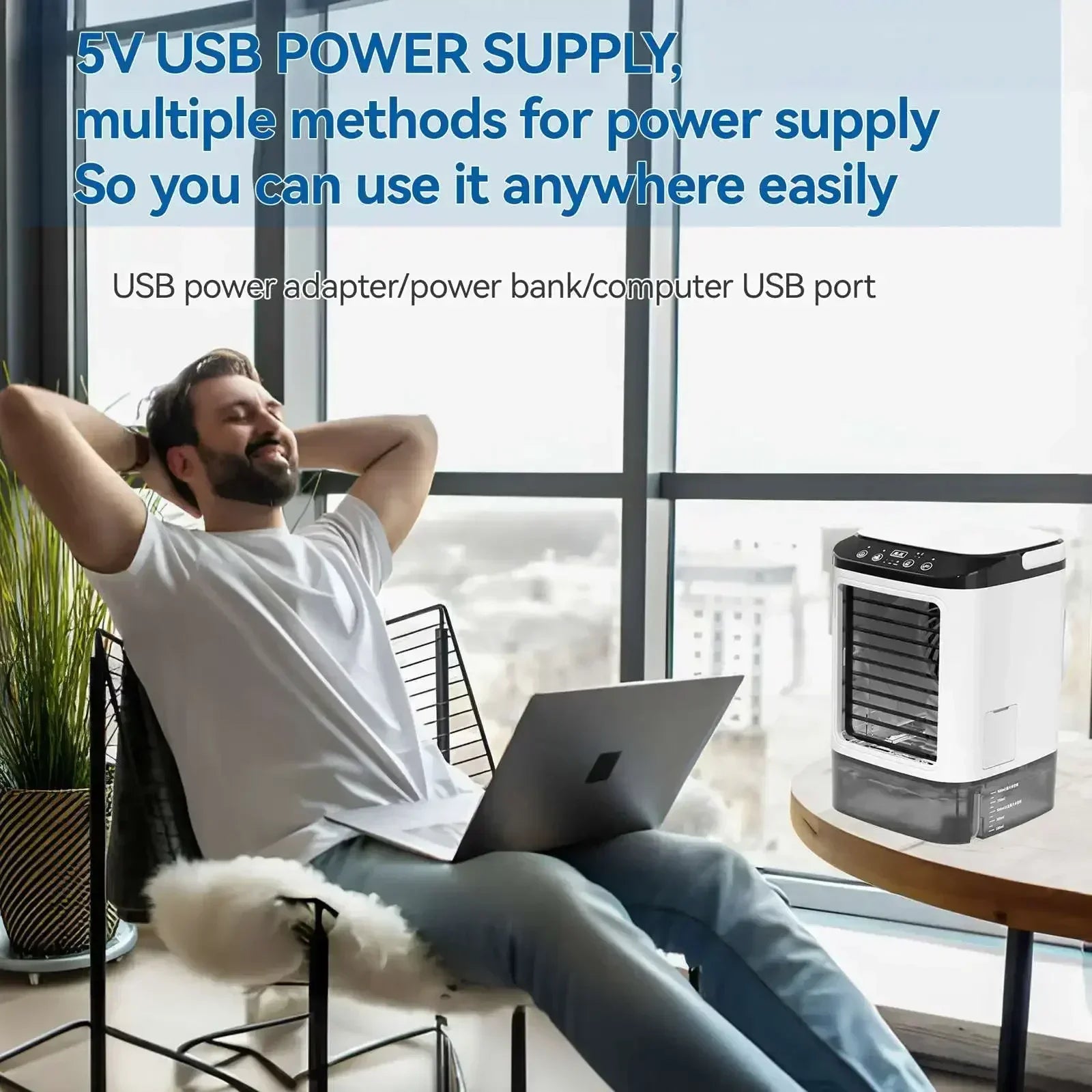 Compact Air Conditioning 3-Speed Personal Air Cooler 900ml Water Tank 7-Color Mood Light For Bedroom Desk Office