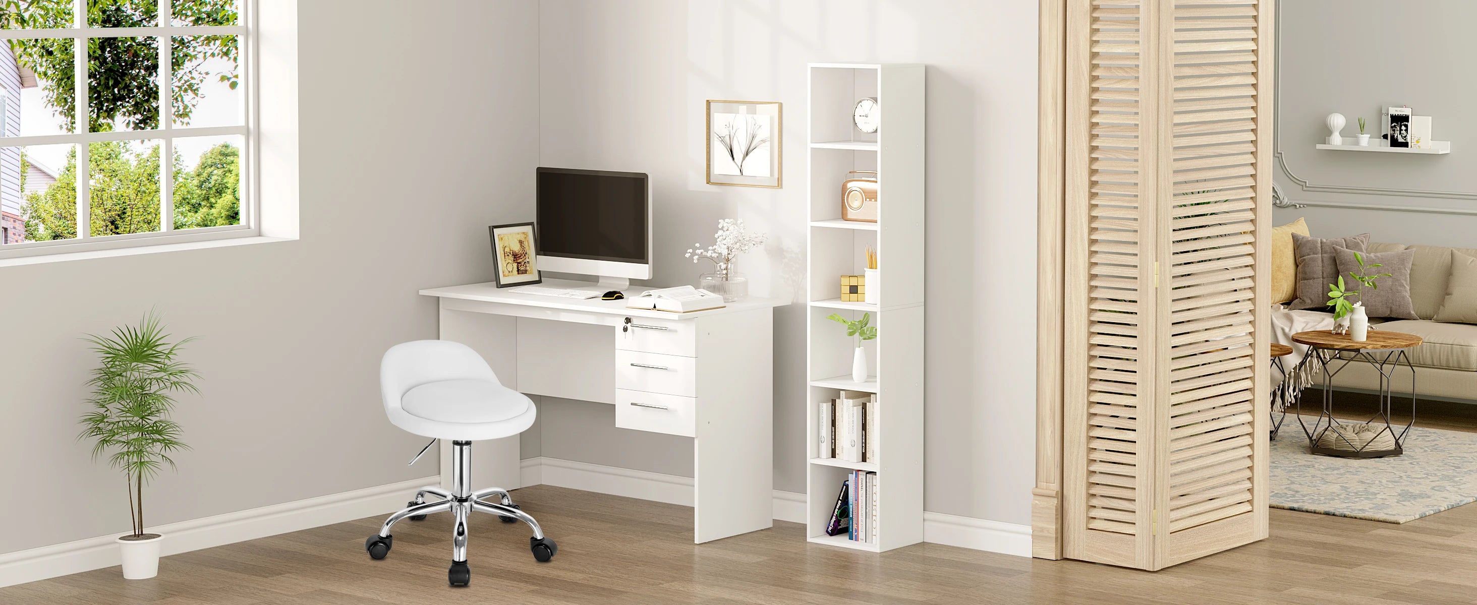 WOLTU Swivel Office Stool with Wheels Height Adjustable Computer Chair With Low Backrest Work  Roller Rocker Dressing Stool