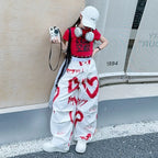 2026 summer spring teens tracksuit Girls cloth heart graffiti 1pc t-shirt top or long wide leg pant Kid 4 6 7 8 9 10 12 14 year