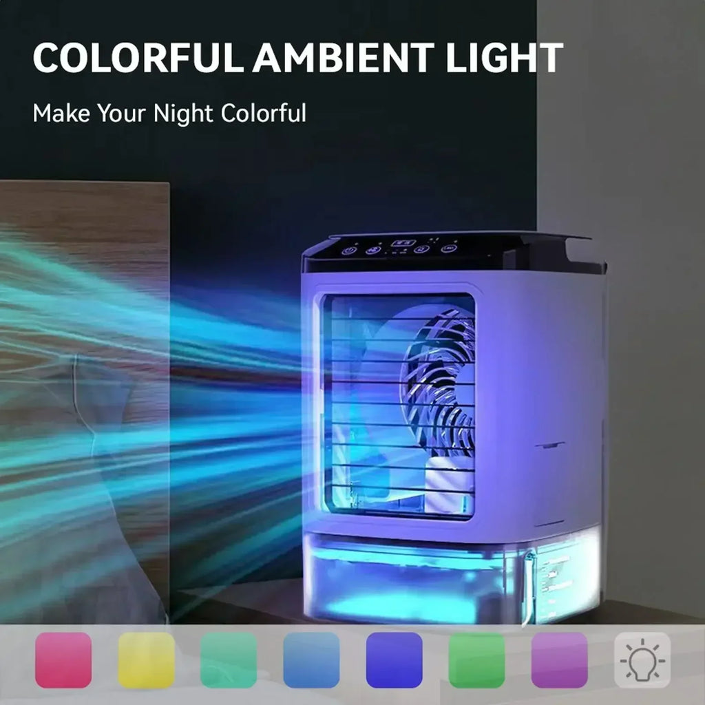 Compact Air Conditioning 3-Speed Personal Air Cooler 900ml Water Tank 7-Color Mood Light For Bedroom Desk Office