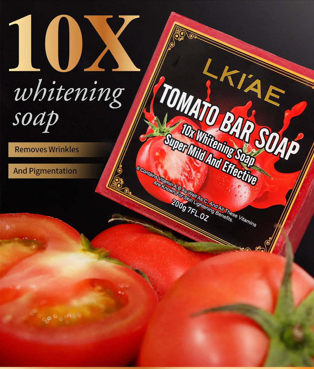 AILKE Organic Tomato Soap Bar, Lightening Skin, Deeply Clean, Exfoliate, Remove Dark Spots, Moisturizing, For Face, Body, 200g