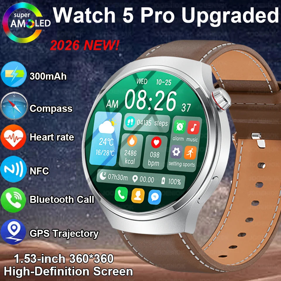 2026 New Watch 5 Pro Upgrade GPS NFC Men's Smartwatch 360*360 AMOLED HD Bluetooth Call Waterproof Smart Watch For Android iOS Main image
