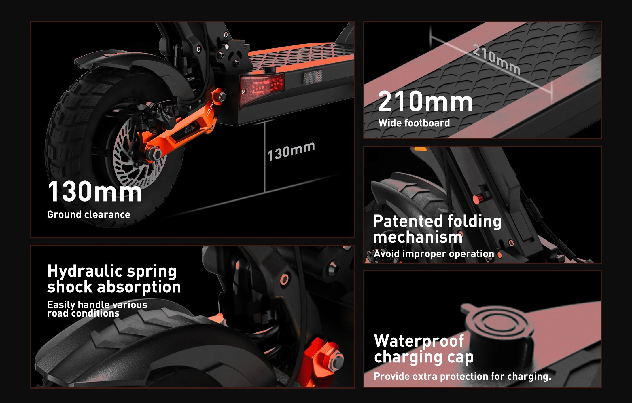 JOYOR T10 Folding Electric Scooter, Dual 1000W Motor, 10 inch Off-road Adults E-scooter with 60V 18Ah Battery
