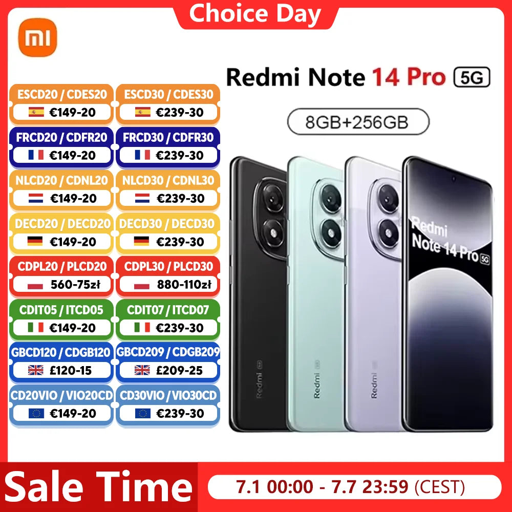 Xiaomi Redmi Note 14 Pro 5G Smartphone NFC Dimensity 7300-Ultra 6.67" 120Hz 1.5K Display 200MP Camera 45W Charge Battery 5100mah