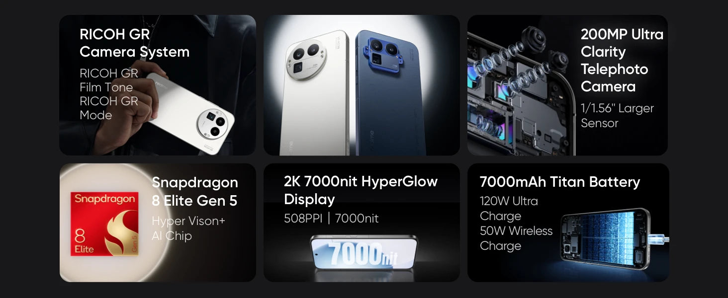 realme GT8 Pro 5G Smartphone 16+512GB,Global Version, 7000mAh Battery, 50MP Camera, Qualcomm Snapdragon8 ,Without Charger
