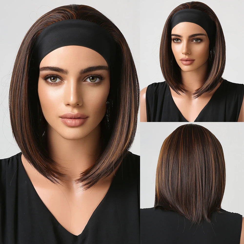 ALAN EATON Long Blonde Synthetic Headband Wig Ombre Blonde Straight Hair Wigs Natural Looking Heat Resistant Fiber for Daily Use