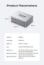 330W USB C GaN Charger 100W PD3.0 PPS QC3.0 Multiport Fast Charging Station For Laptop iPhone 15 16 Samsung Macbook Pro Tablet