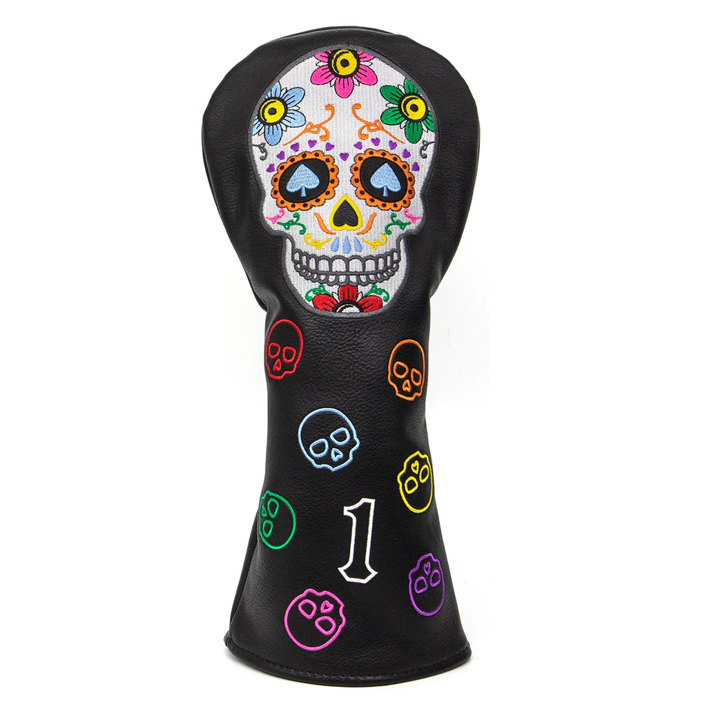 Golf Club Headcovers #1 #3 #5 Wood Head covers Skulls Design Driver Fairway Hybrid Woods Headcover Black PU Premium Leather Head