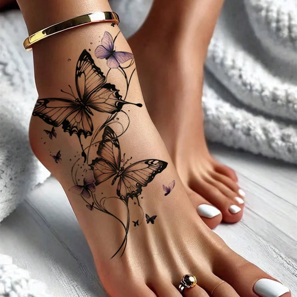 1Pc Fashionable Cool Temporary Tattoo Sticker, Colorful Couple Fake Tattoo, One-Time Use Butterfly Design