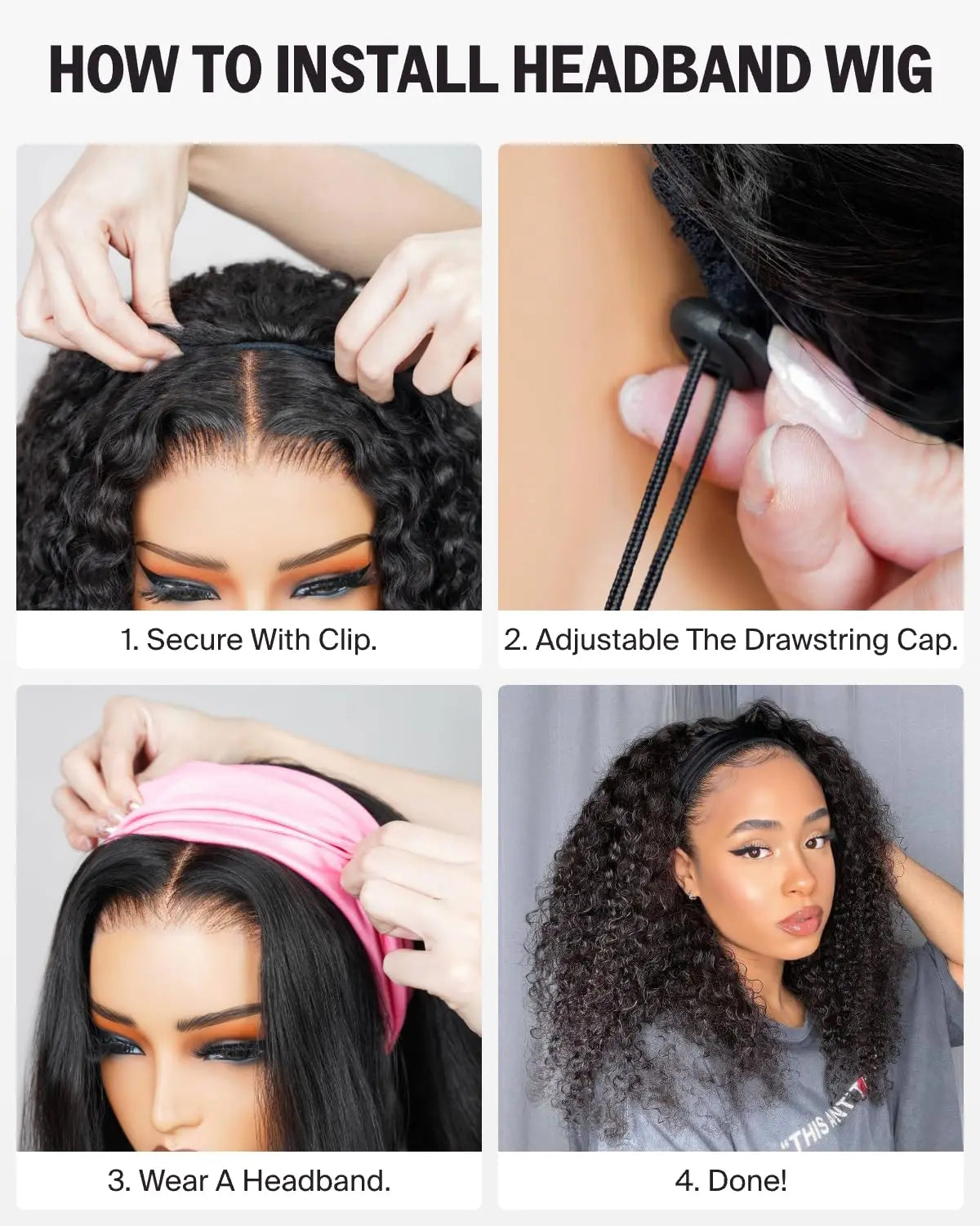 Half Wig Human Hair Wigs 200% Half Wig Kinky Curly Human Hair Wigs 3 In 1 Invisible Hairline Wear Go With Drawstring Seamless