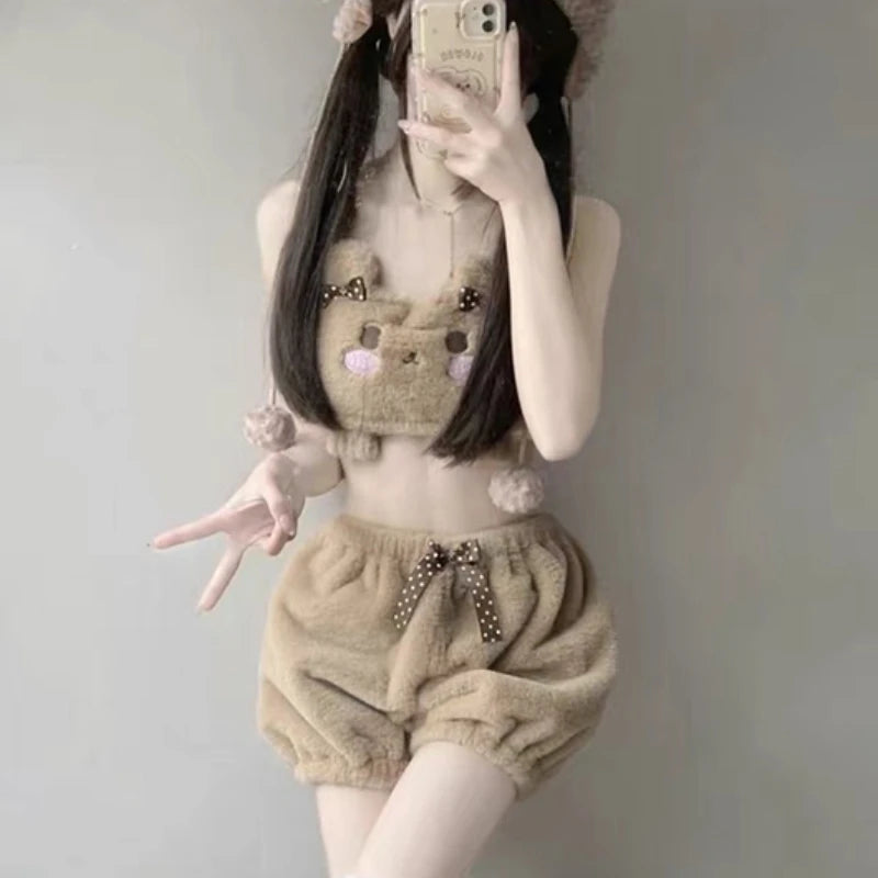 Japanese Kawaii Lolita Pajamas Nad Panty Set Women Cute Cartoon Bra Bow Underwear Pumpkin Panty Push Up Bras Lingerie Intimate Secondary image