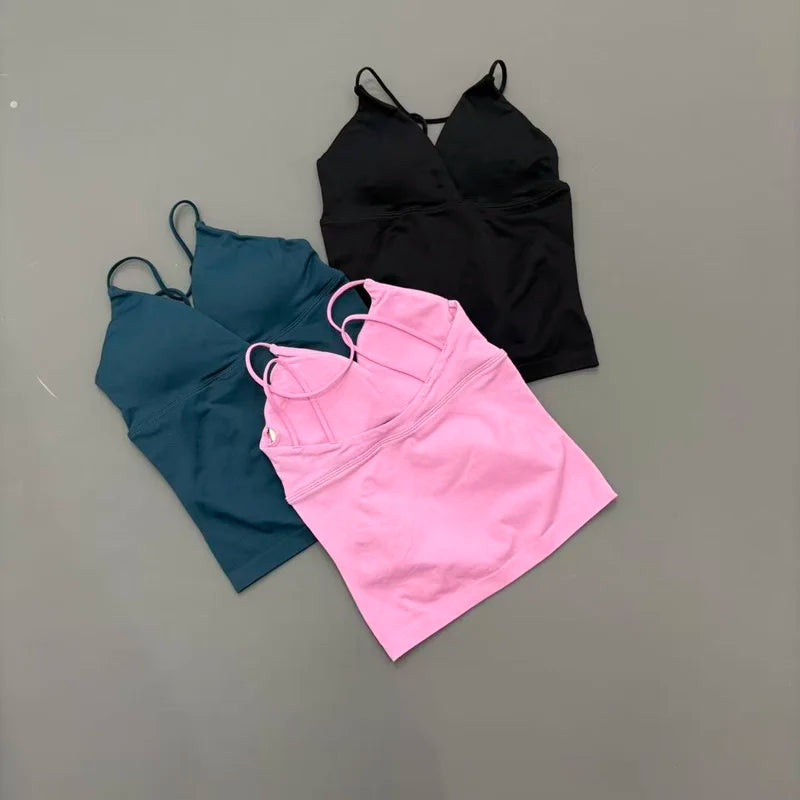 Vision Twist Front Longline Top Women Gym Tank Yoga Tops Quick Dry Thin Strap High Elastic Running Vest Push-up Fitness Vest Secondary image