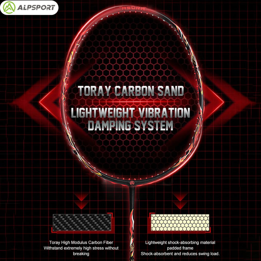 ALP Asura 6U MAX 38LBS G5 Black Badminton Racket Full Carbon Fiber Original Pro Offensive for Teens & Outdoor Sports