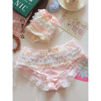 Japanese Style Lolita Princess Lingerie Set Women Pure Desire Cake Layer Lace Mesh Cotton Crotch Party Bra And Panty Set  Cute