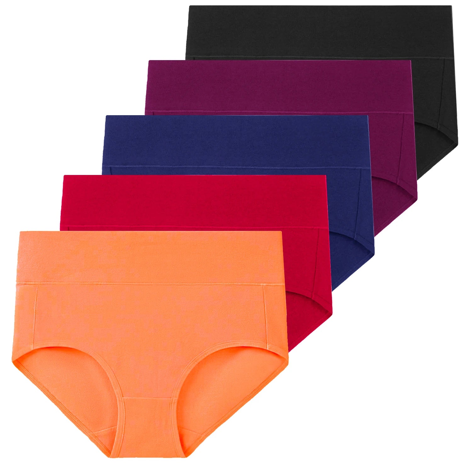 Molasus 5pcs Women's Cotton Panties Seamless Underwear High Waist Full Coverage Ladies Briefs Set Breathable Underpant Plus Size