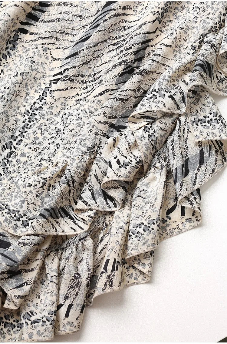 Animal Fiber Fabric~ Casual Dress for Women, Ruffled Silk Dress, Designer Niche Silk Long Dress, New Women's Fashion
