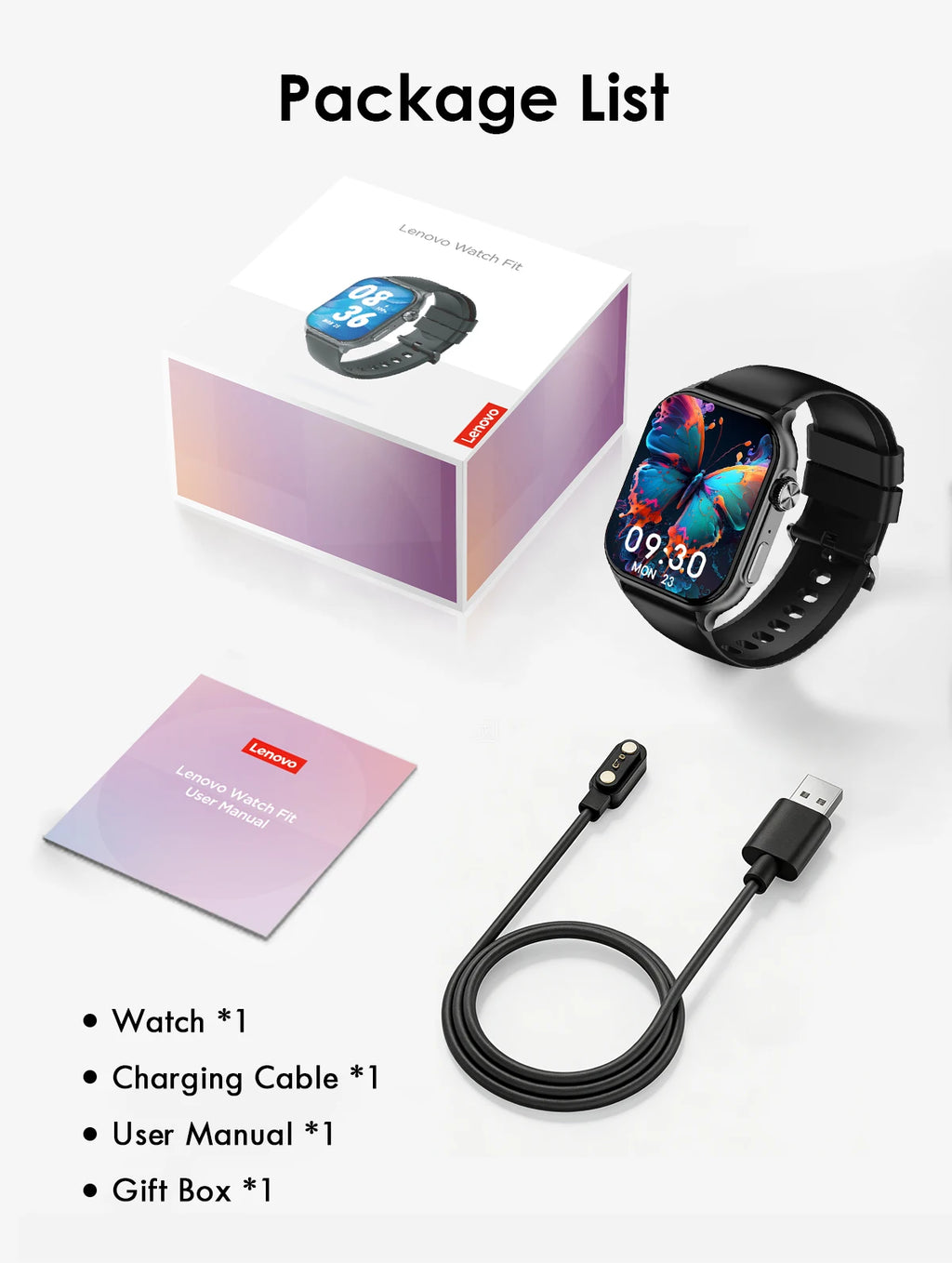 Lenovo 2026 Smart Watch 1.96" HD AMOLED Display Heart Rate Health Monitoring Bluetooth Voice Callings Smartwatch For Android IOS