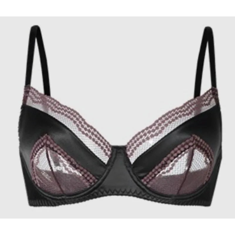 Sexy French Satin Lace Lingerie Set for Large Bust Ladies, Sheer Slim Chest, Summer Ultra-thin Small-cup Support Bra Set, S-XL