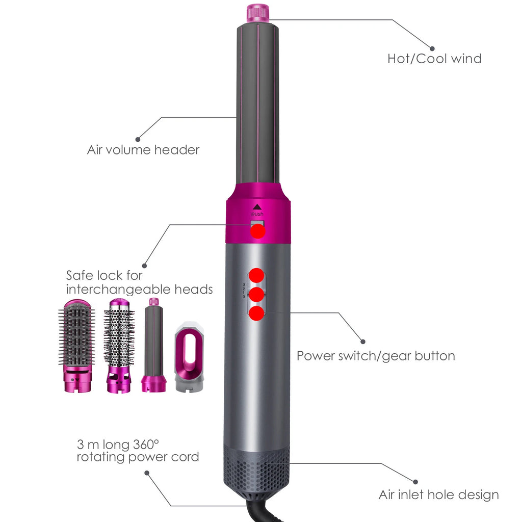 Multi Functional 5-In-1 Hair Dryer Hot Air Comb Curling Iron Dyso Air Bag Hairdresser Styling Tool Straightener Festival Gift