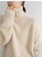 2023 autumn and winter turtleneck 100% pure cashmere women loose sweater thickened wool sweater cover lazy bottom