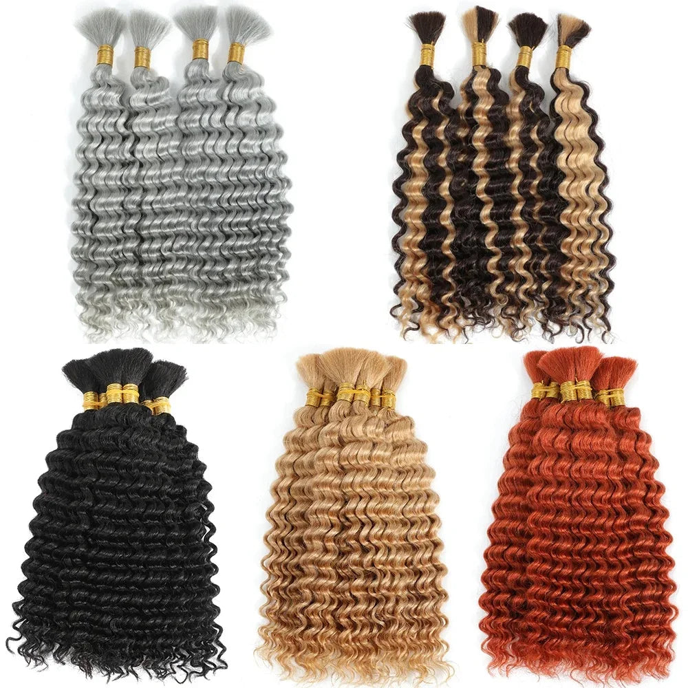 P4/27 Highligt Deep Wave Bulk Human Hair Braiding Blonde Curly Brazilian Human Hair Extensions for Micro Braiding No Weft