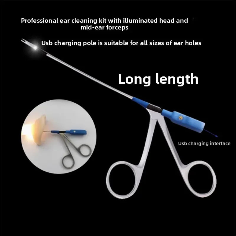 Medical Ear Wax Pick Tongs With lights Earwax Remover Micro Alligator Crocodile Forceps Earpick Ear Nose Cleaning