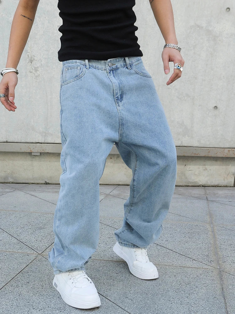 Spring Autumn Men Baggy Jeans Oversize Straight Loose Casual Denim Trousers Solid Color Streetwear Fashion Y2k Wide Leg Pants Main image