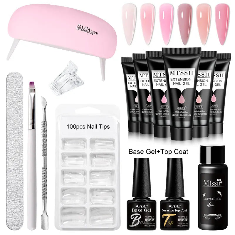24PCS/Set 20ml Poly Naili Extension Gel  Kit Mini UV Lamp Sealer With Base Top Coat Professional Poly UVNail Gel Kit Starter Kit