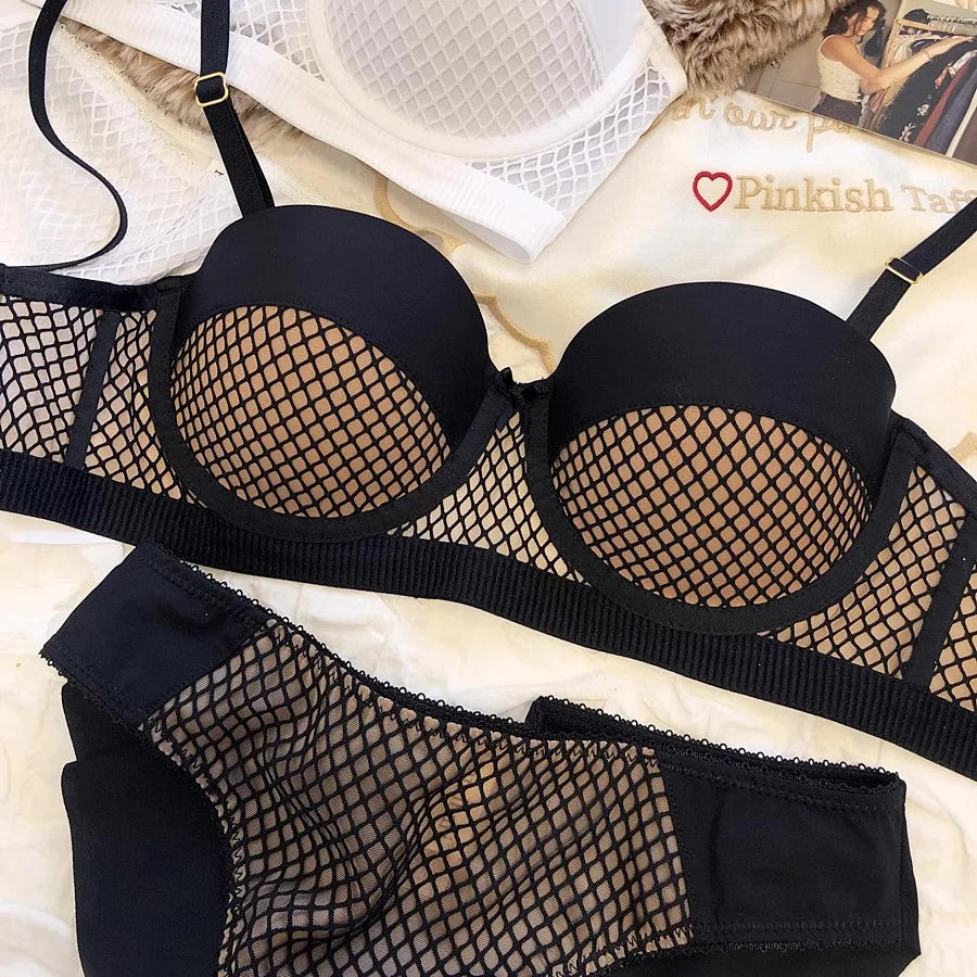 Mesh Lace Underwear Ladies Sexy Small Chest Push Up Lingerie For Women Bra Sets Red White Wedding Girls Thicken Intimates BCD Secondary image