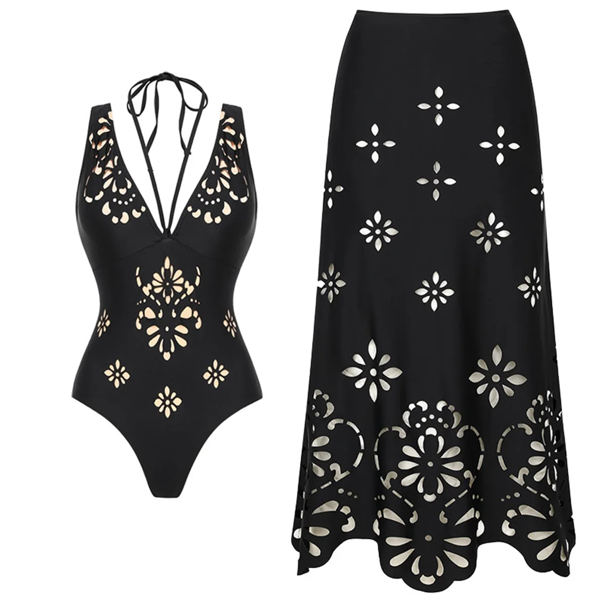 2Pcs Printed Swimsuit Women Sexy Swimwear New Bikini With Long Skirt Female Biquini Push Up Swim Suit Bodysuit Beachwear CoverUp Main image