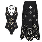 2Pcs Printed Swimsuit Women Sexy Swimwear New Bikini With Long Skirt Female Biquini Push Up Swim Suit Bodysuit Beachwear CoverUp