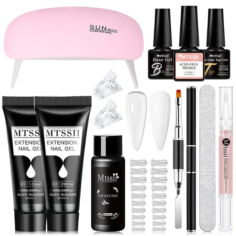 24PCS/Set 20ml Poly Naili Extension Gel  Kit Mini UV Lamp Sealer With Base Top Coat Professional Poly UVNail Gel Kit Starter Kit