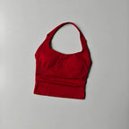 Seamless Halter Neck Yoga Tank Tops for Women Built-in Bra Padded Gym Top Sleeveless Shirt Fitted Backless Workout Clothes