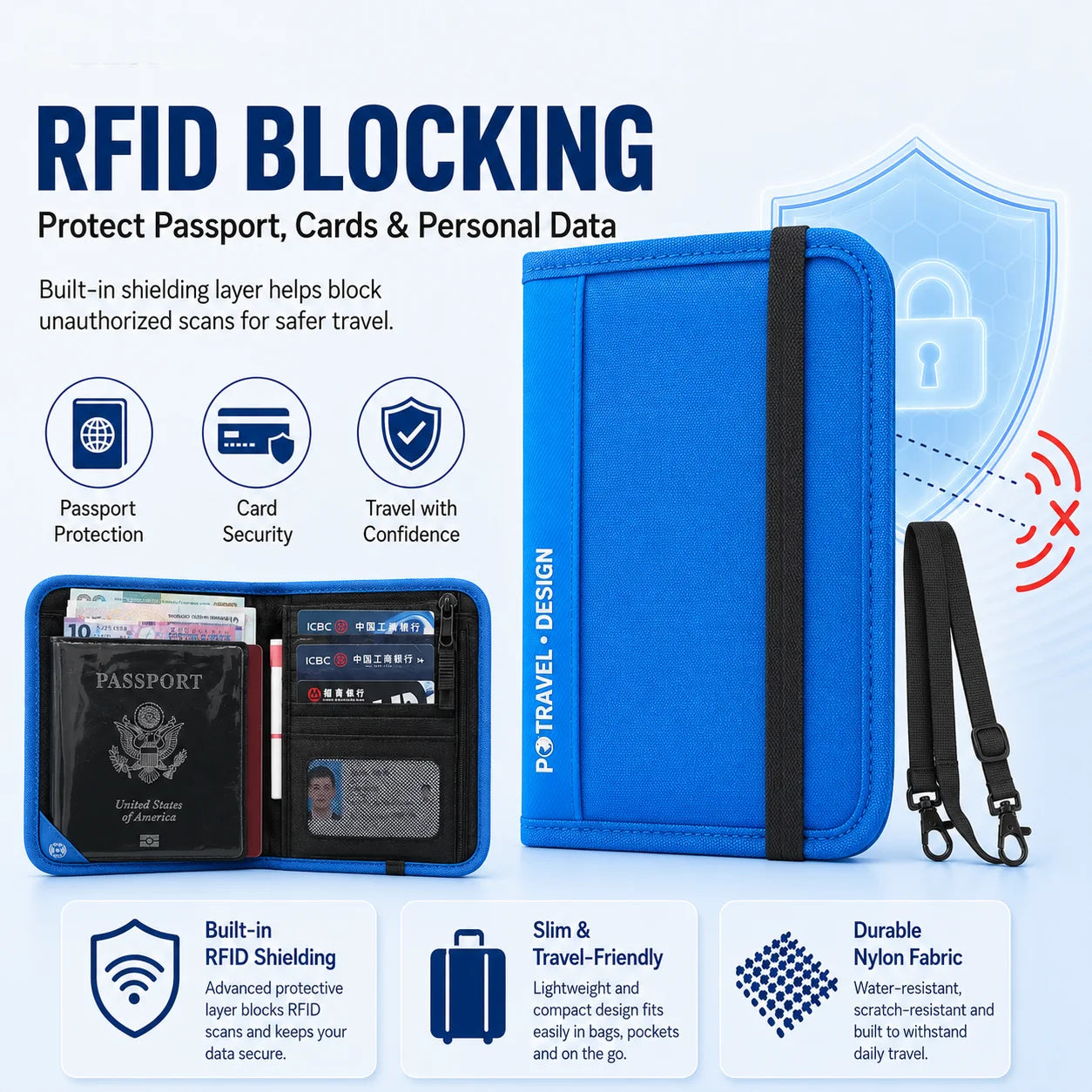 RFID Travel Wallet Passport Holder Credit Card Organizer Zipper Pouch Document Organizer Anti Theft Travel Accessories