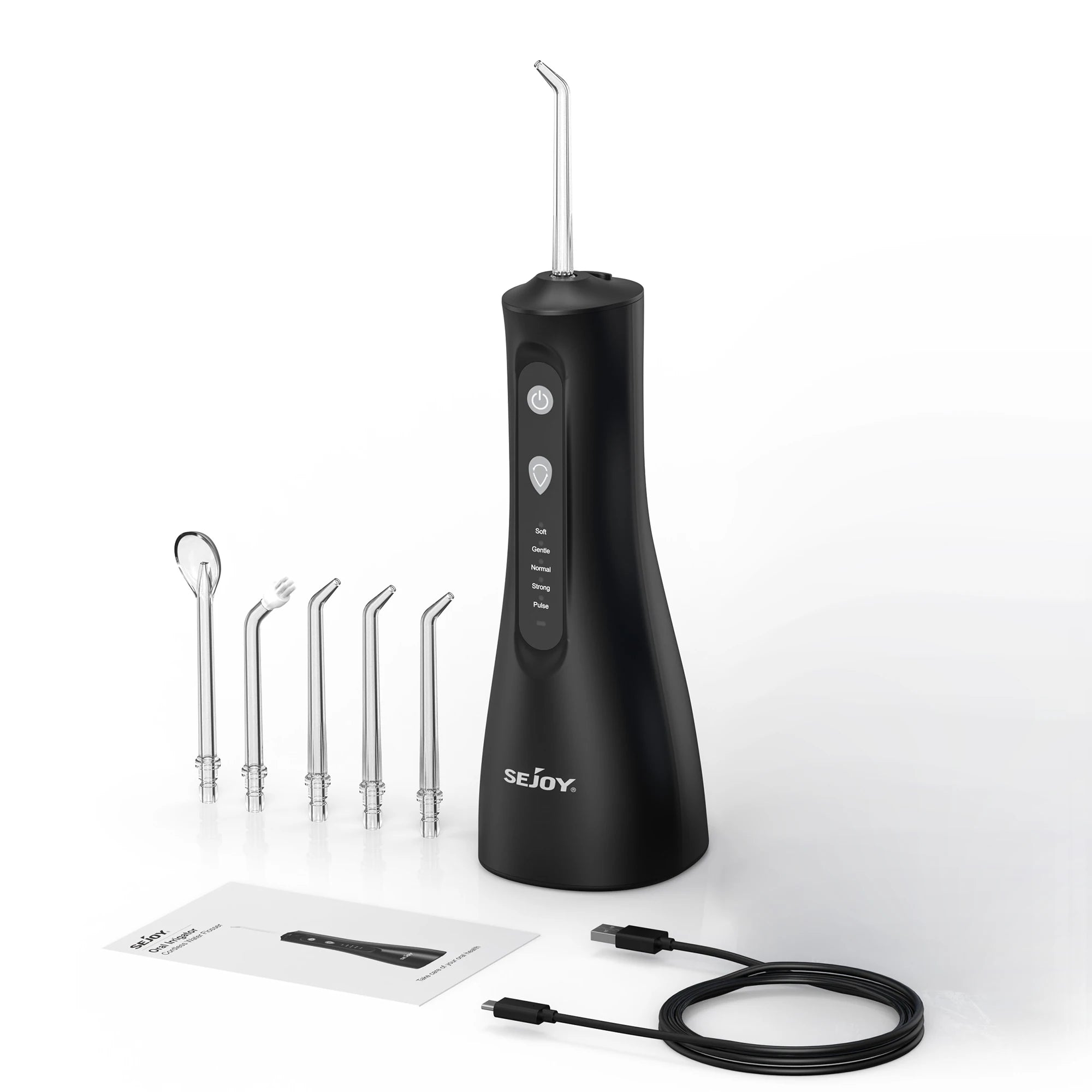 SEJOY Portable Electric Water Flosser Irrigator Dental Teeth Whitening strips 350ML Tank 5 Modes 5 Jet Tips For Home Travel