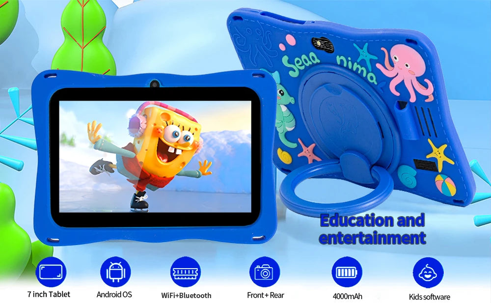 BDF Tablet for Kids 7 Inch Android 11 System 32 GB WiFi Bluetooth Dual Camera Educational Software Installed with Proof Case