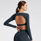 NCLAGEN Sports Tops Gym Women Fitness T Shirt Long Sleeve Open Back Pilates Yoga Padded Crop Top Running Workout Fitness Blouse