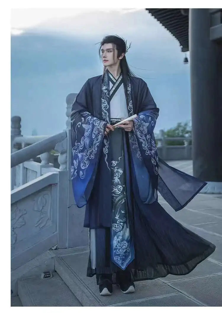 Original Chinese Floral Clouds Hanfu Dress Men Women Traditiional Weijin Period Gradient Costume Niche Fairy Cosplay Clothing