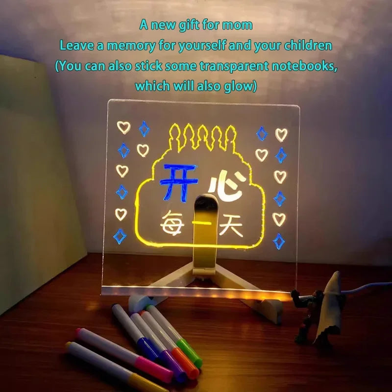 Attached With 7 Colorful Pens Light Up Acrylic Message Board Rewritable DIY Children's Glowing Drawing Board Message Lamp 2026