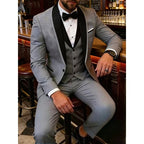 Men'S Blue Fruit Collar Three-Piece Formal Suit Set Shoulder-attached Collar Formal Wedding And Ball Suit Set