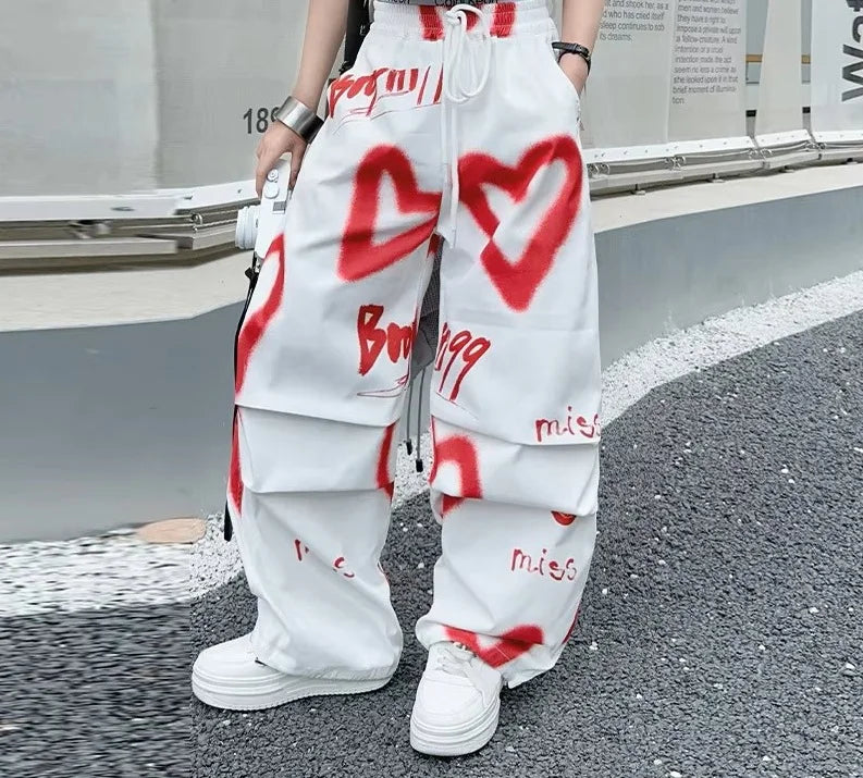 2026 summer spring teens tracksuit Girls cloth heart graffiti 1pc t-shirt top or long wide leg pant Kid 4 6 7 8 9 10 12 14 year