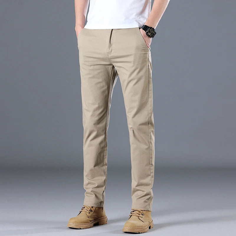 2024 Men's High Quality Pure Cotton Classic Solid Color Casual Pants Business Stretch Cotton Slim Straight Brand Trousers Male