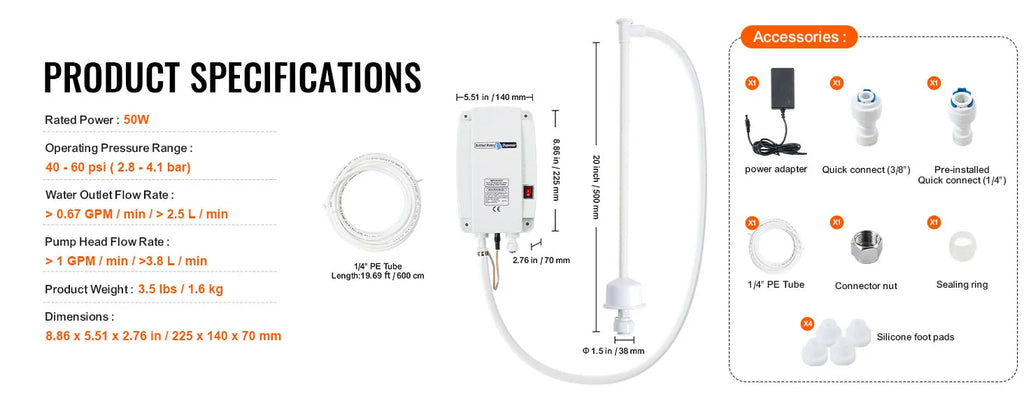 SucceBuy Bottled Water Dispensing Pump w/PE Pipe 1 Gal/MIN 40 PSI for Coffee Tea Machine Water Dispenser Refrigerator Ice Maker