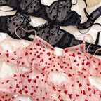New Lingerie Thongs Set Sexy Ultra Thin Transparent Bra Women Underwire Push Up Bra Set Summer Romantic Peach Heart Underwear