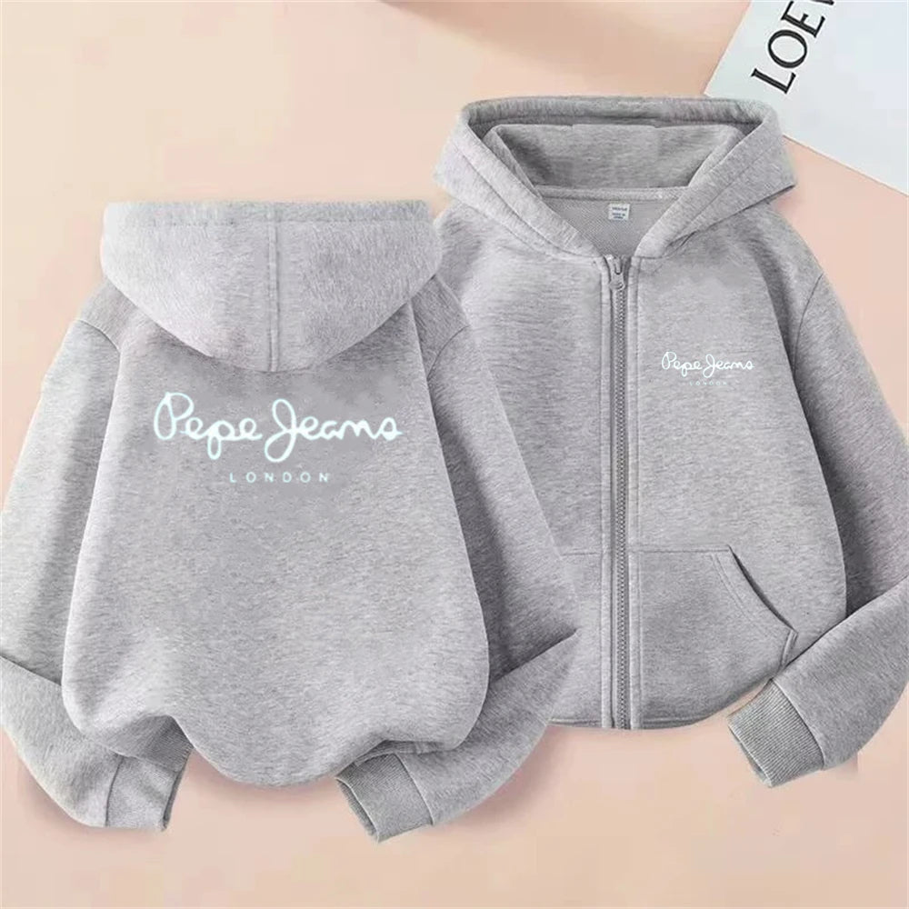 Fashion brand print Hoodies coat Children Zipper Tops Girl pink Boy black Kids Clothing Casual Spring Autumn Sweatshirts