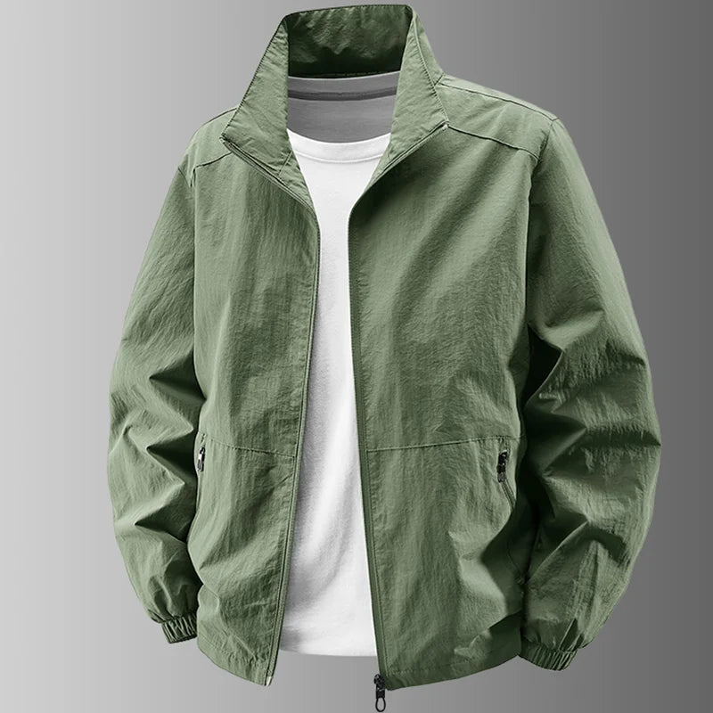 Men's Stand Collar Jacket Spring Breathable Lightweight Anti-Wrinkle Windbreaker Outdoor Sport Casual Quick-Drying Work Jackets