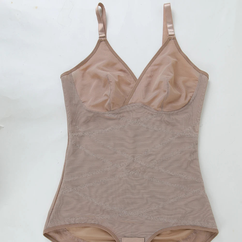Cross Waist Tummy Control Body Shaping Bodysuit for Women Full Body Control V-Neck Mesh Breathable Briefs Underwear Butt Lifter
