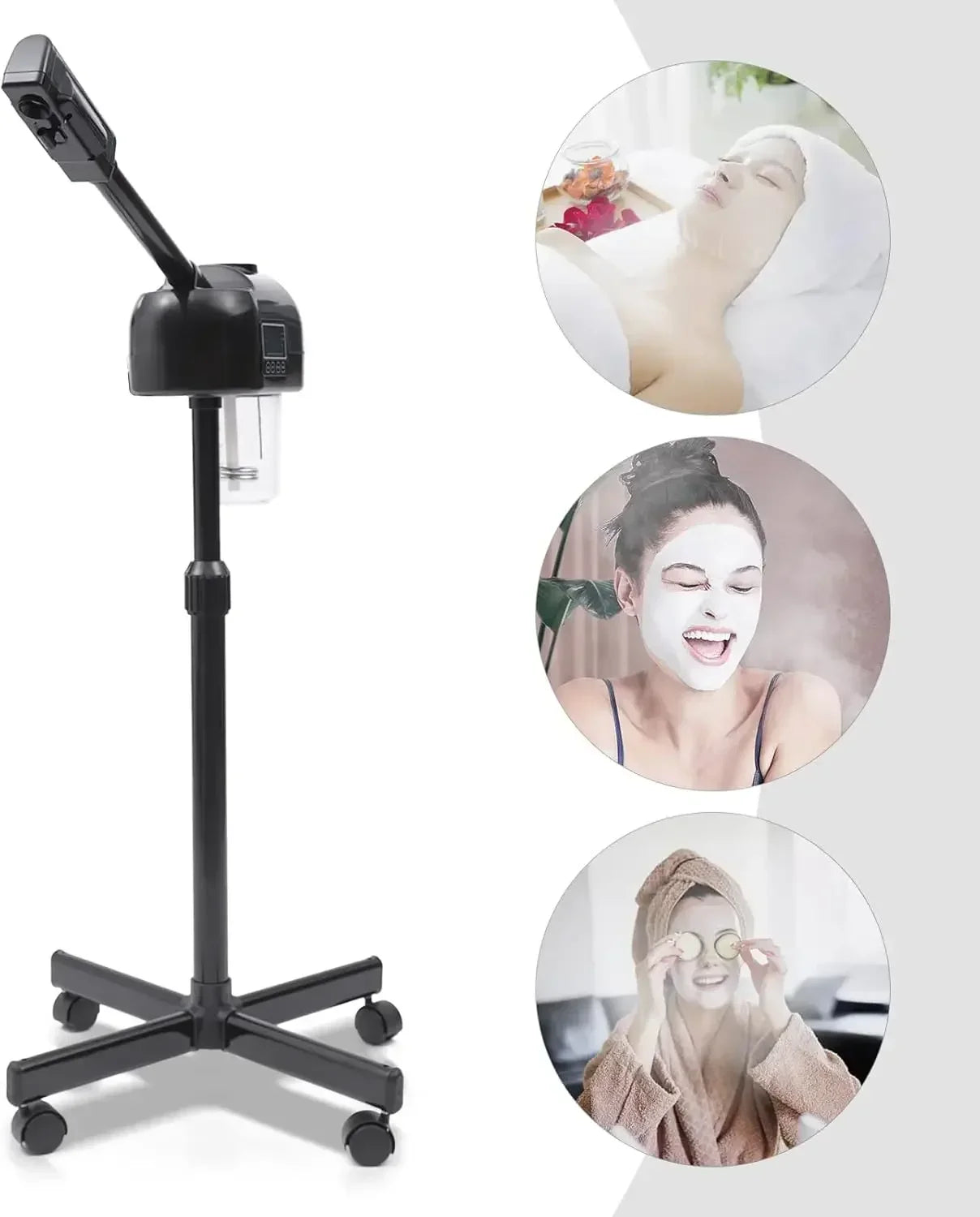 Portable Aesthetic Professional Height Adjustable Facial Steamer with LCD Screen and Wheels, Suitable for Beauty Salons and Home