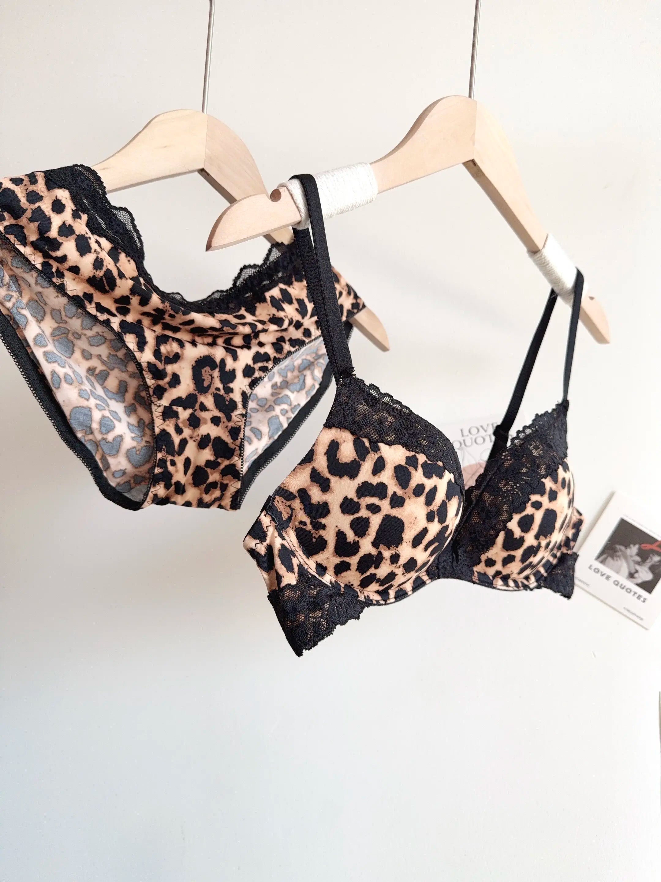 Sexy Leopard Print Lingerie Set Women Wireless Invisible Push Up Small Breasts,adjustable A To C Cup,sheer Lace Pure Design, S-X