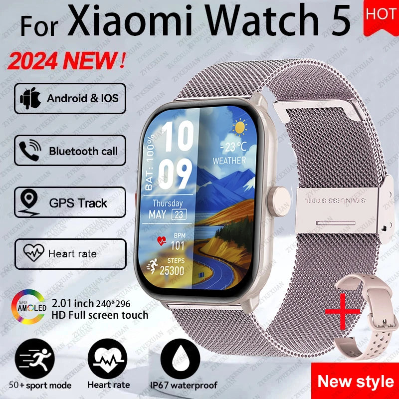 For Xiaomi Watch 5 Smart Watch Men HD AMOLED Screen Heart Rate Bluetooth Calling GPS Tracking Waterproof Sports SmartWatch Women